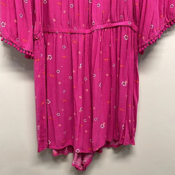 NWOT Mudd Boho Pink 3/4 Bell Sleeve Romper PomPom Detail XXL - Picture 7 of 16